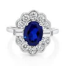Platinum 2.25cts Lab Sapphire 1.00pts Lab Diamond Ring