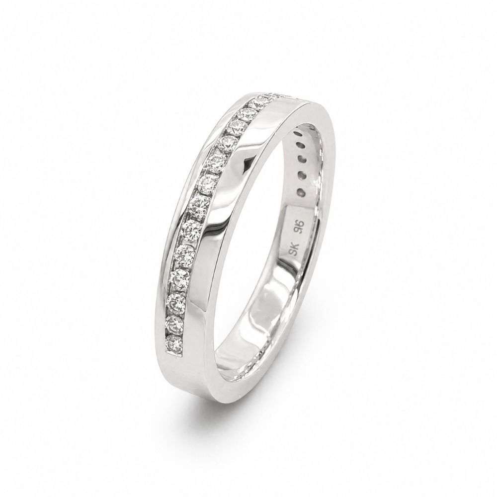 SKR14172-9W-025 9ct white gold 25pts diamond off set channel wedding ring standing image