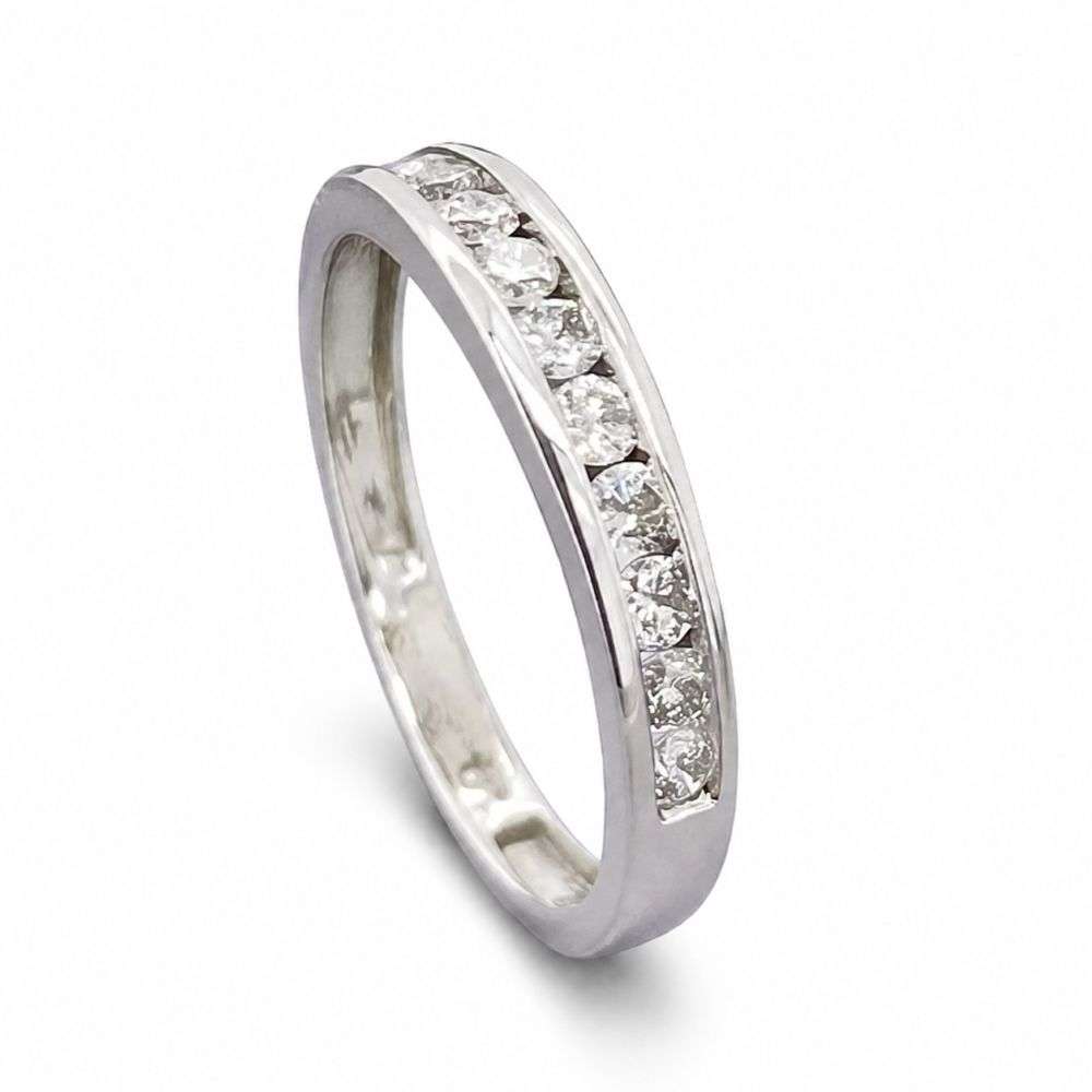 SKR2530-9W-050 9ct white gold 50pt diamond channel set ring standing image