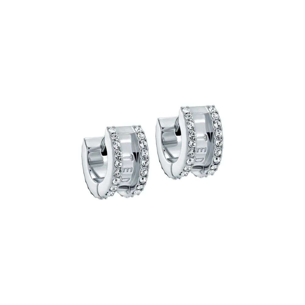 tbj4085-01-02 ted baker rosie crystal roll huggie earrings silver tone clear crystal front image tbj4085-01-02 ted baker rosie crystal roll huggie earrings silver tone clear crystal front image