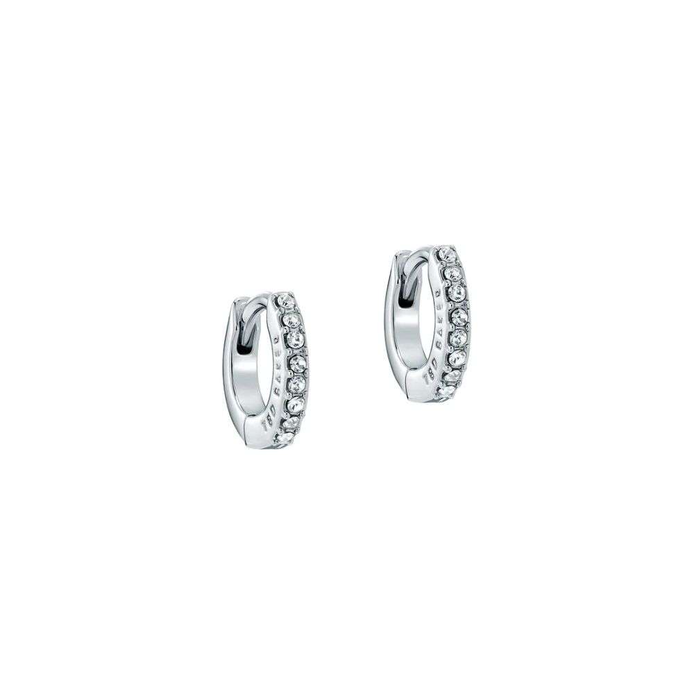 tbj4161-01-02 ted baker hettie crystal hoop earrings 10mm silver tone clear crystal front image tbj4161-01-02 ted baker hettie crystal hoop earrings 10mm silver tone clear crystal front image