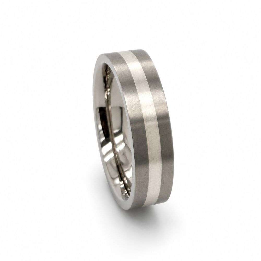 10-50300TS Titanium 6mm traditional court sterling silver line wedding ring front image
