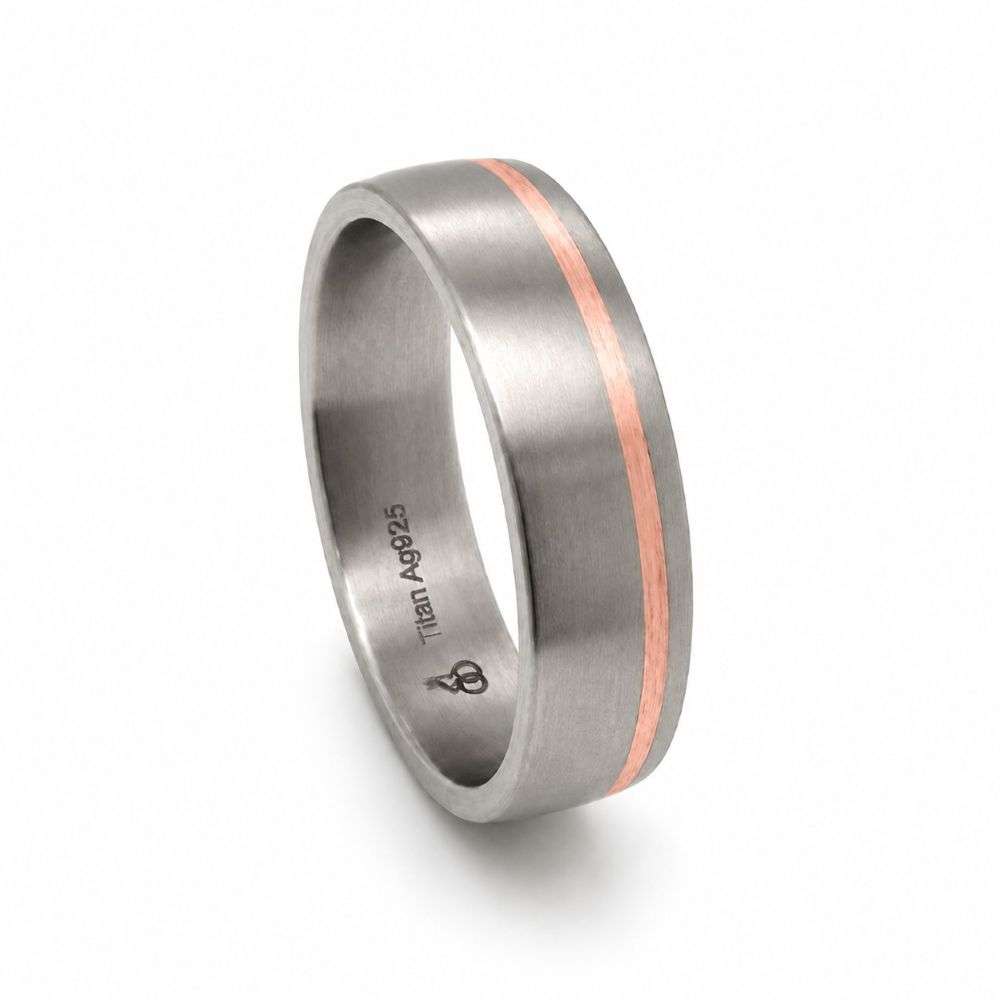 10-50531TR Titanium 6mm traditional court 9ct rose gold line wedding ring front image