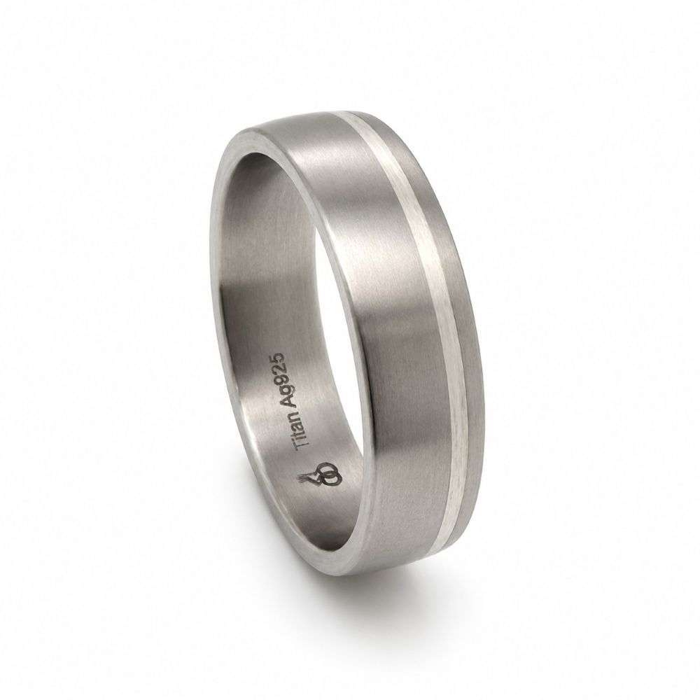 10-50531TS Titanium 6mm traditional court sterling silver line wedding ring front image