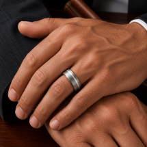 Titanium Men's 6mm With Sterling Silver Line Ring