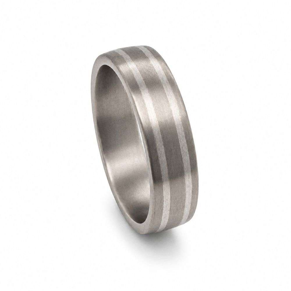 10-50532TS Titanium 6mm traditional court sterling silver double line wedding ring front image 10-50532TS Titanium 6mm traditional court sterling silver double line wedding ring front image