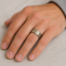 Titanium Men's 6mm Court Double 9ct yellow Gold Lined Ring