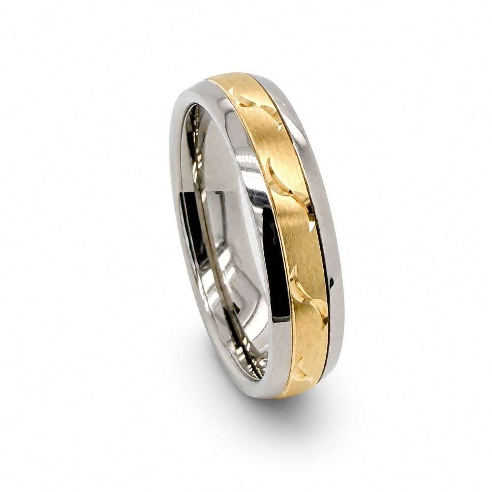 10-51000TY Titanium 6mm traditional court 9ct yellow gold polished centre wedding ring front image