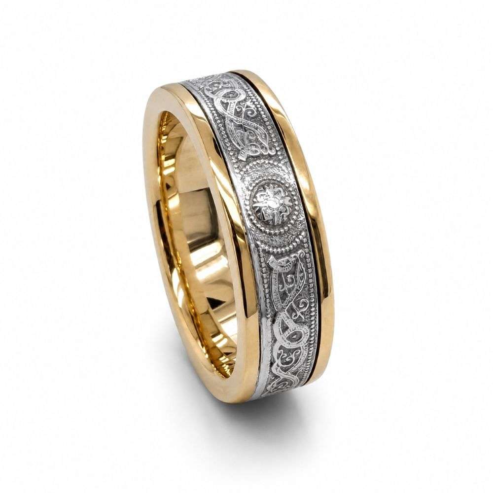 10CL414-YG 10ct yellow gold edges silver centre celtic warrior wedding ring front image