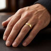 9ct Yellow Gold Men's 6mm Soft Court Beaded Edge Wedding Ring