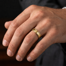 9ct Gold Men's 6mm Flat Court Beaded Centre Wedding Ring