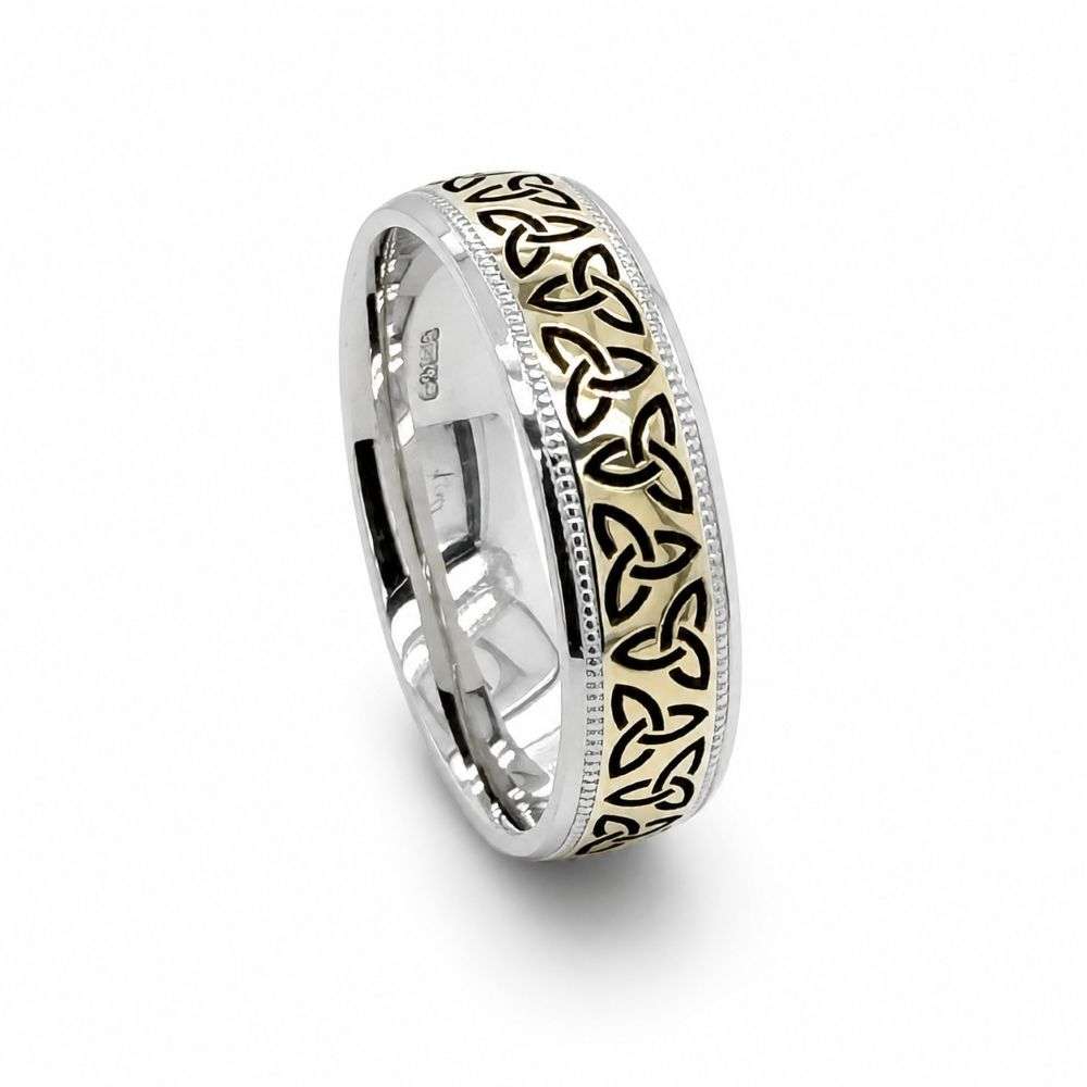9KWYW6MML107 Argentium And 9ct Yellow Gold trinity knot icons wedding ring front image