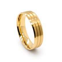 9ct Yellow Gold Men's 6mm Flat Court Matt Lined Wedding Ring