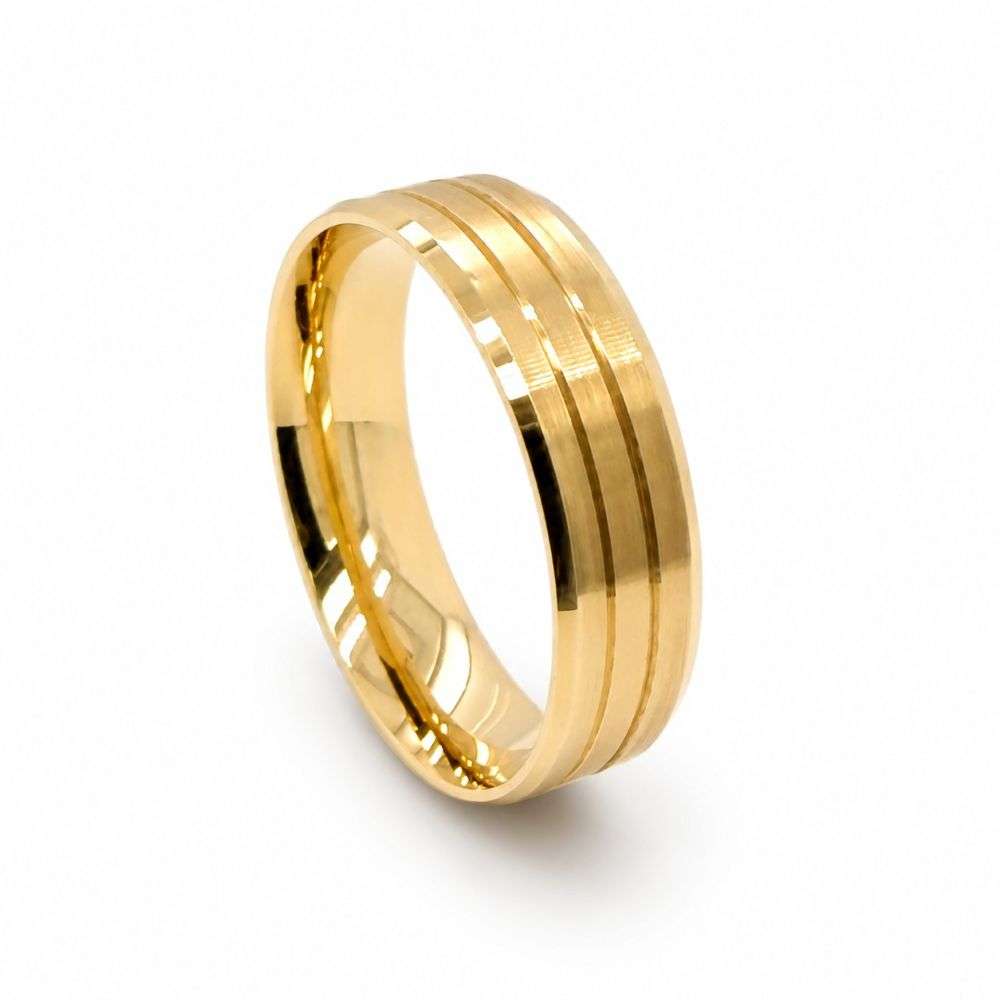 9KYFCD103C6MM 9ct yellow gold 6mm flat court matt and polished lined wedding ring front image