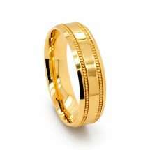 9ct Yellow Gold Men's 6mm Flat Court Beaded Wedding Ring