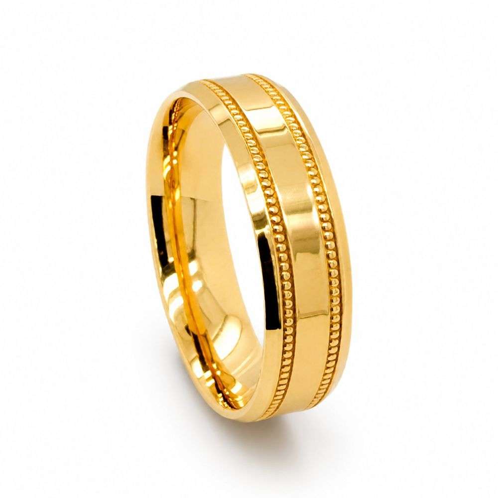 9KYFCD111C6M 9ct yellow gold 6mm flat court beaded edges wedding ring front image