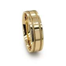 9ct Gold Men's 6mm Flat Court Beaded Centre Wedding Ring