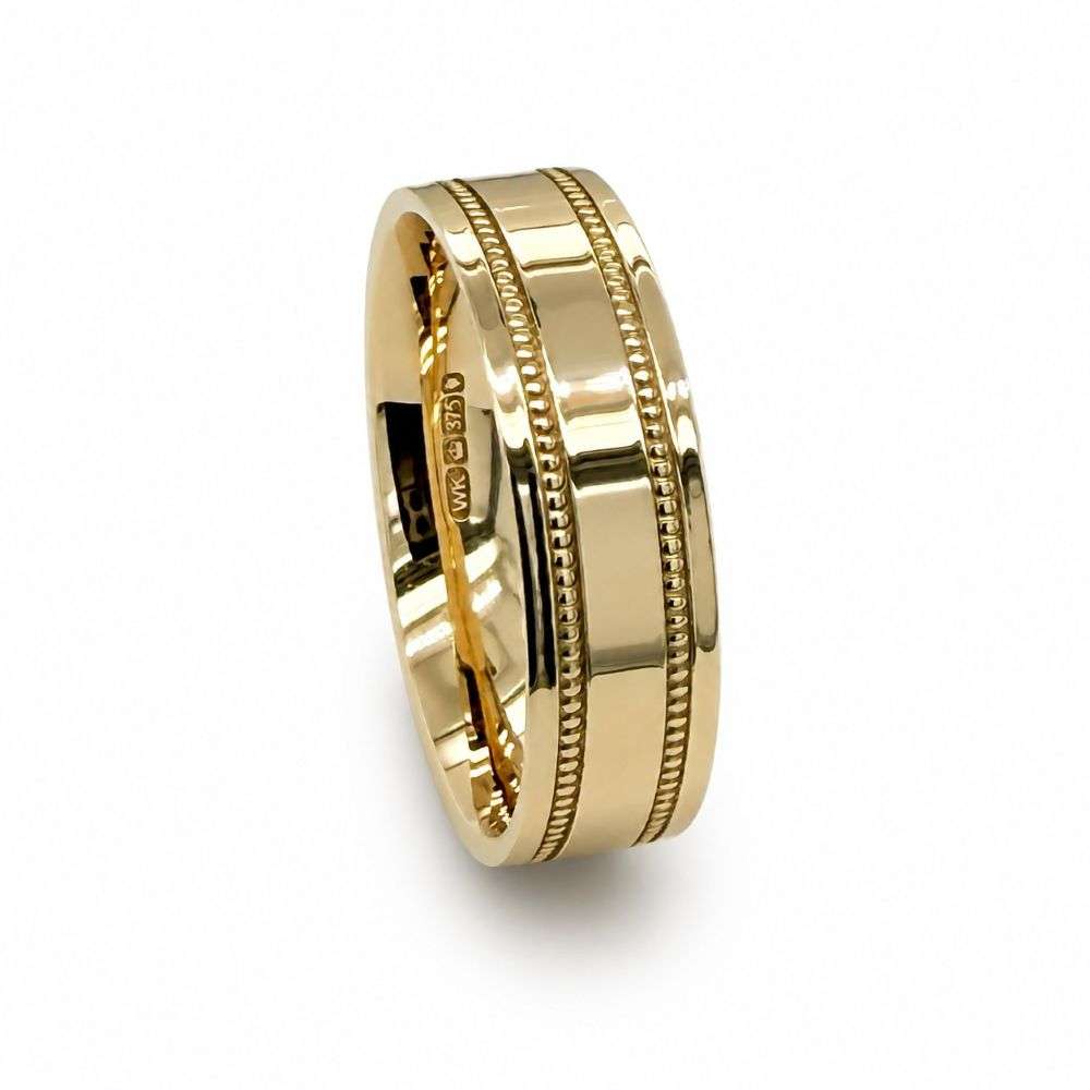 9KYFCD112C6MM 9ct yellow gold 6mm flat court beaded edges wedding ring front image 9KYFCD112C6MM 9ct yellow gold 6mm flat court beaded edges wedding ring front image