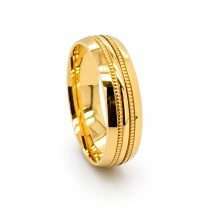 9ct Yellow Gold Men's 6mm Court Beaded Centre Wedding Ring