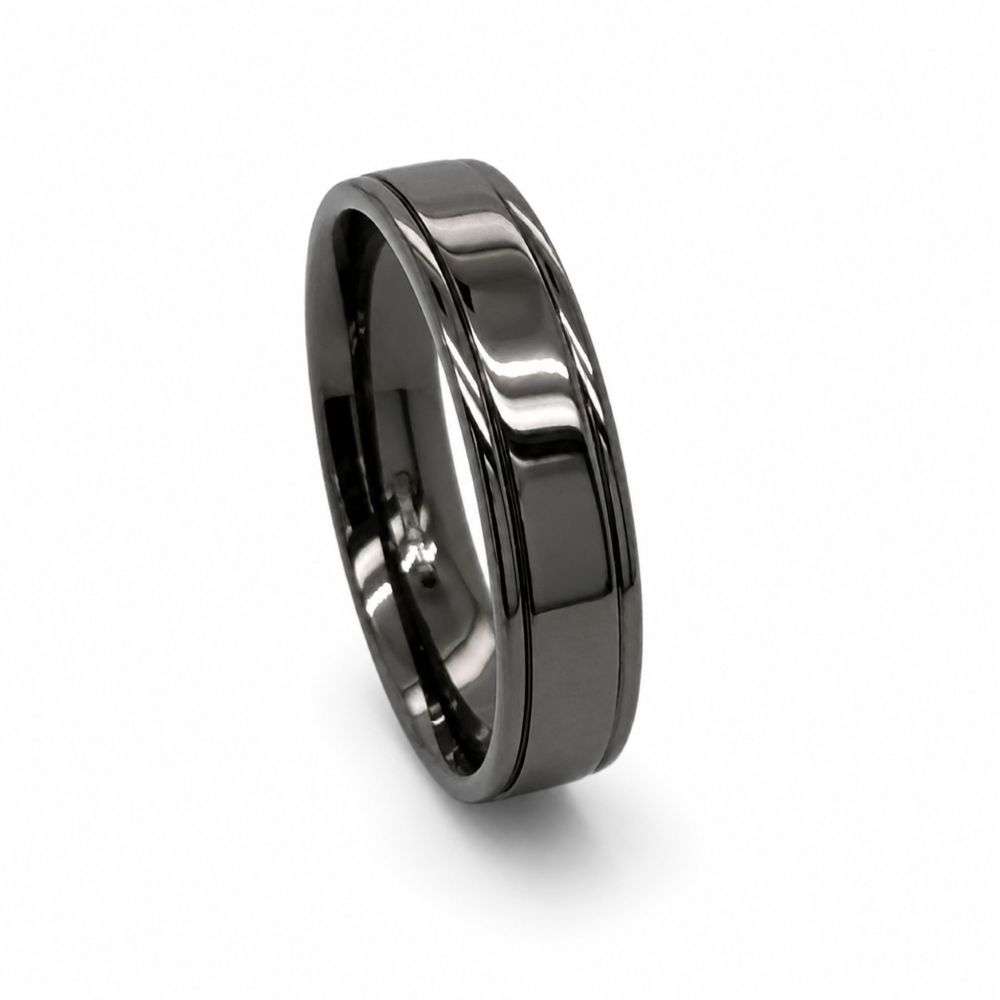 DC105BK-ARG-5mm Argentium Black 5mm Flat Court Lined Edge Wedding Ring Front Image DC105BK-ARG-5mm Argentium Black 5mm Flat Court Lined Edge Wedding Ring Front Image