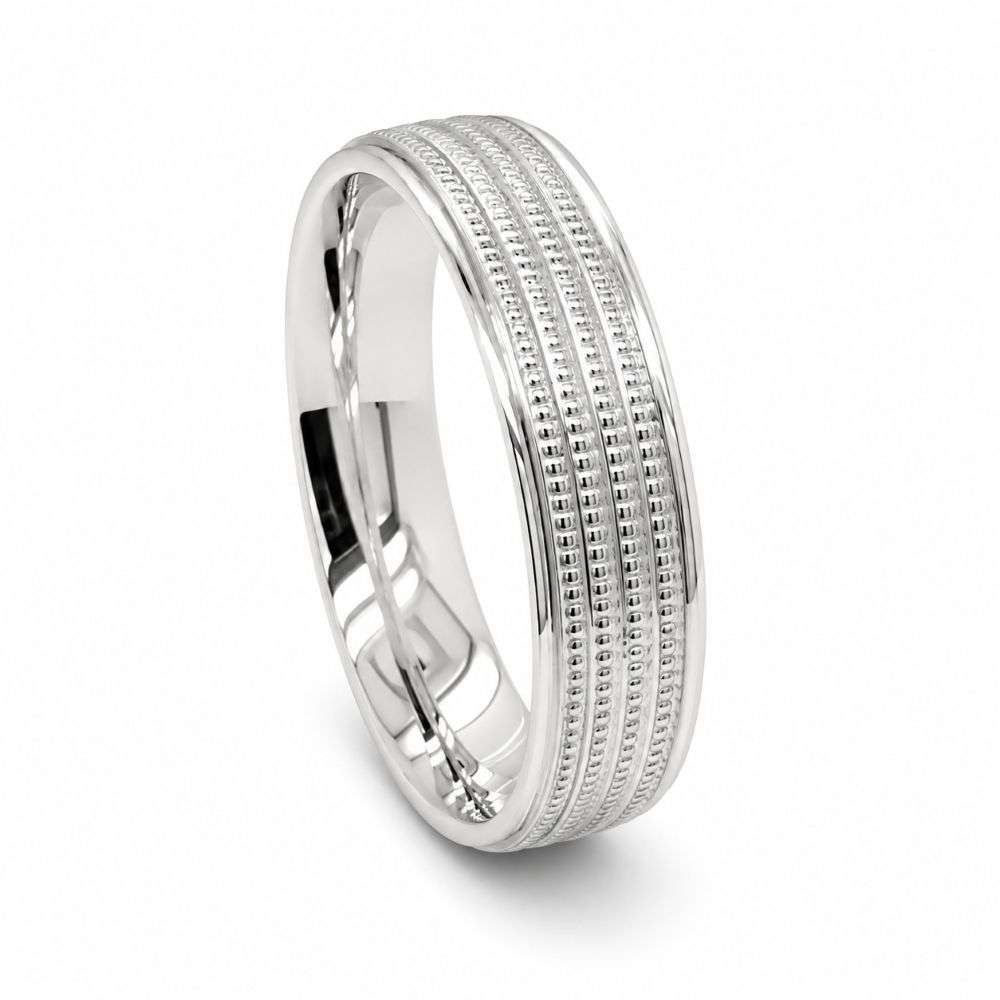 DC133-ARG-5mm Argentium 5mm Weave Centre Traditional Court Wedding Ring Front Image