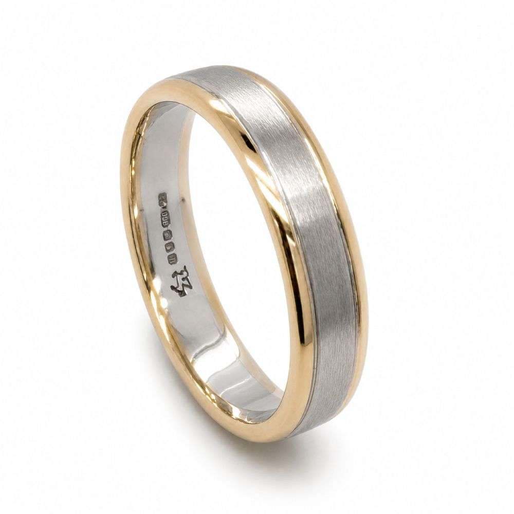 MSC5P118GAG 9ct yellow gold 5mm soft court matt silver centre wedding ring front image MSC5P118GAG 9ct yellow gold 5mm soft court matt silver centre wedding ring front image