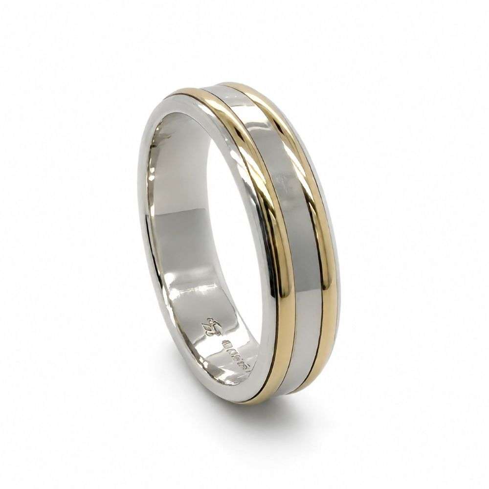 MSC6AGAGA Silver 9ct Yellow gold double rib 6mm wedding ring side image