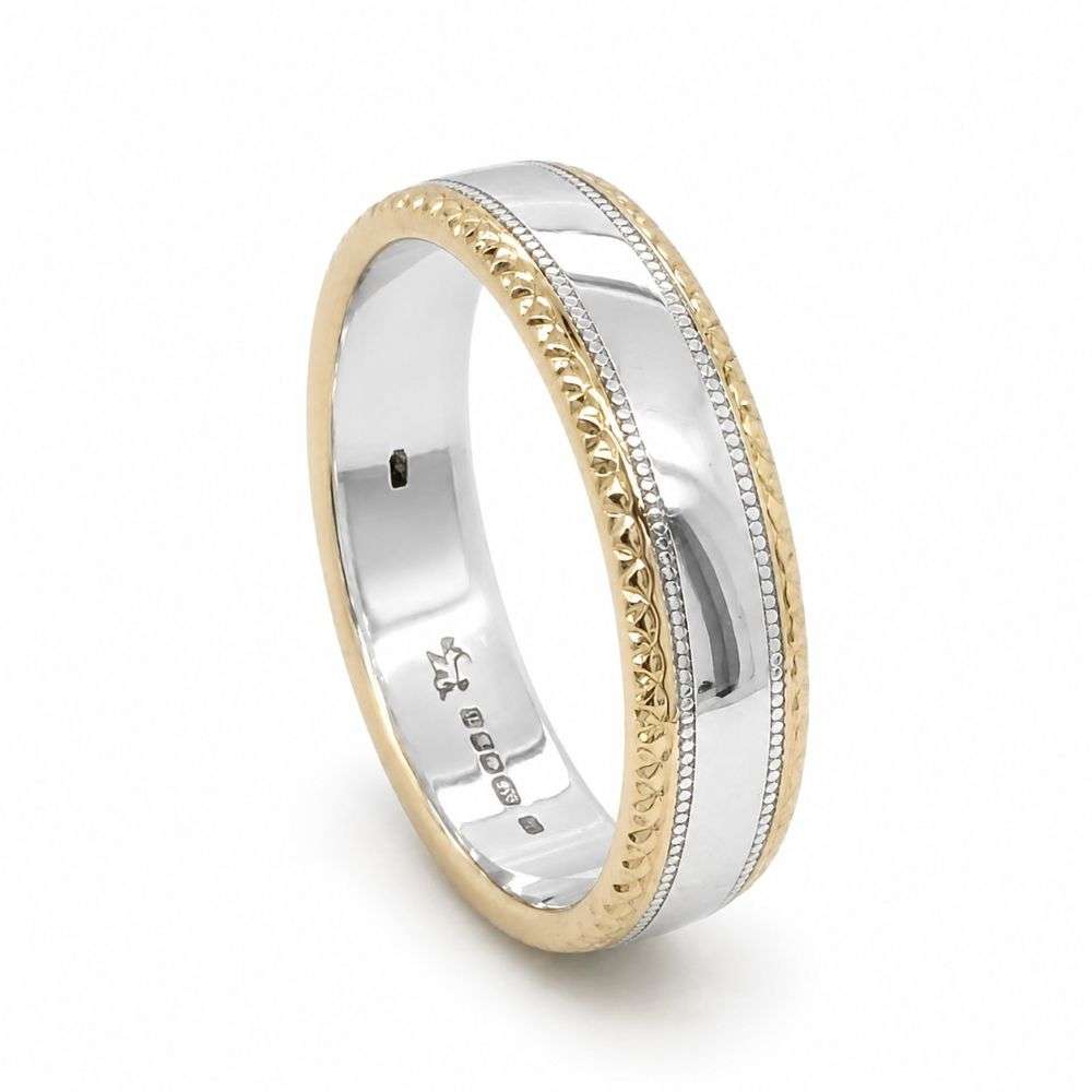 MSC6P44GAG 9ct yellow gold diamond cut edge 6mm soft court wedding ring silver centre front image