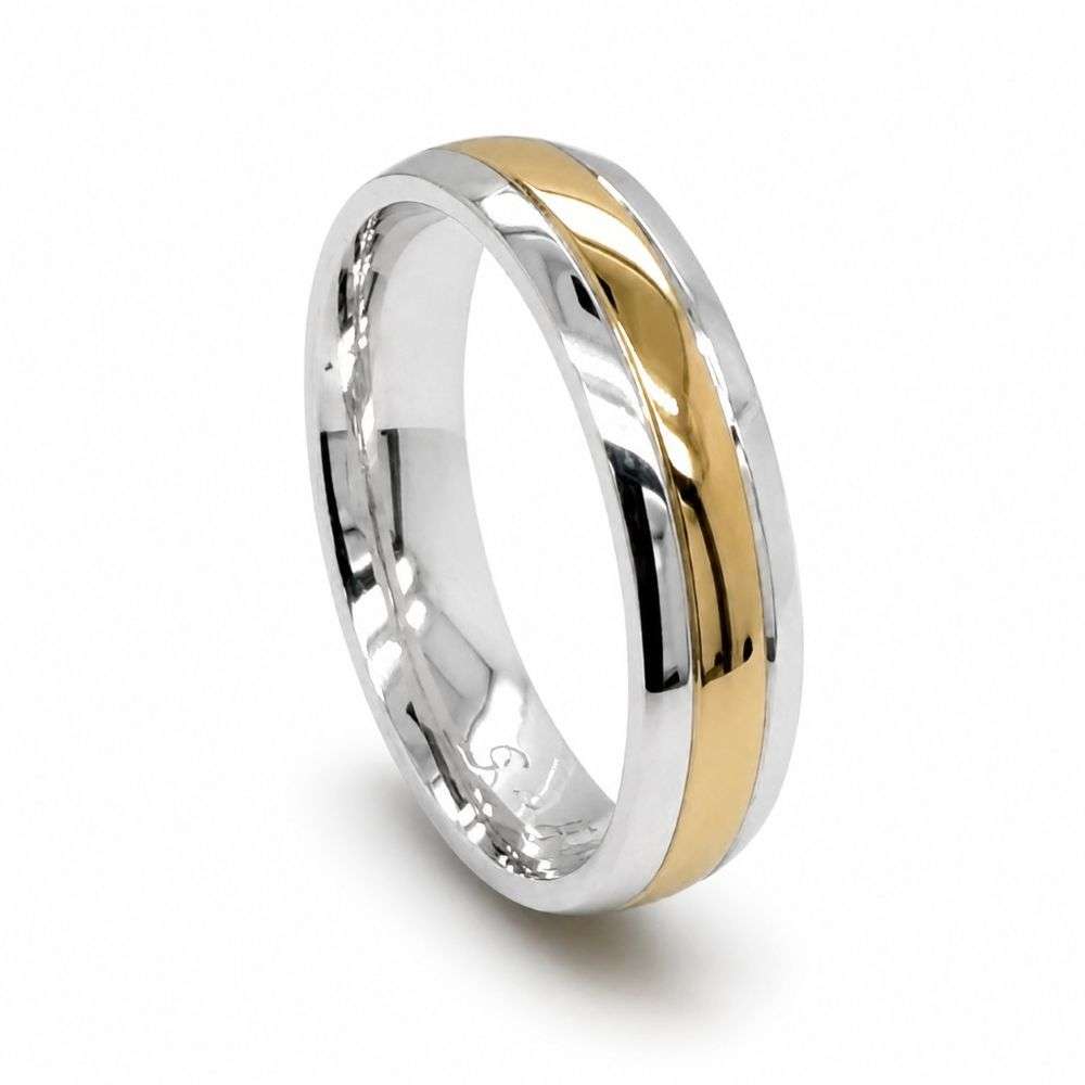 NC-49R-5 Silver 5mm traditional court wedding ring 9ct yellow gold plain centre front image