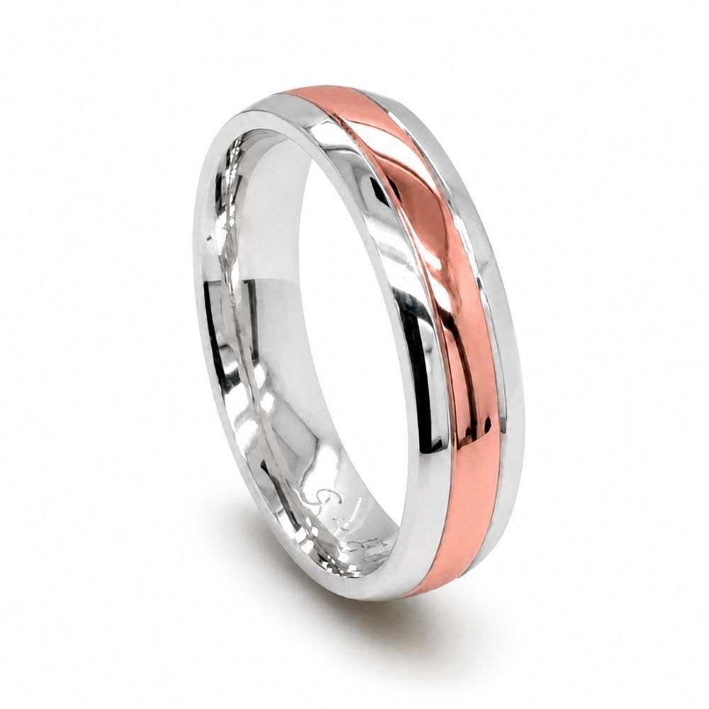 NC-49V-5 Silver 5mm traditional court wedding ring 9ct rose gold plain centre front image NC-49V-5 Silver 5mm traditional court wedding ring 9ct rose gold plain centre front image