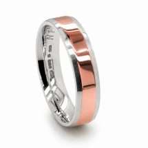 Silver And 9ct Rose Gold 5mm Flat Bevelled Edge Wedding Ring