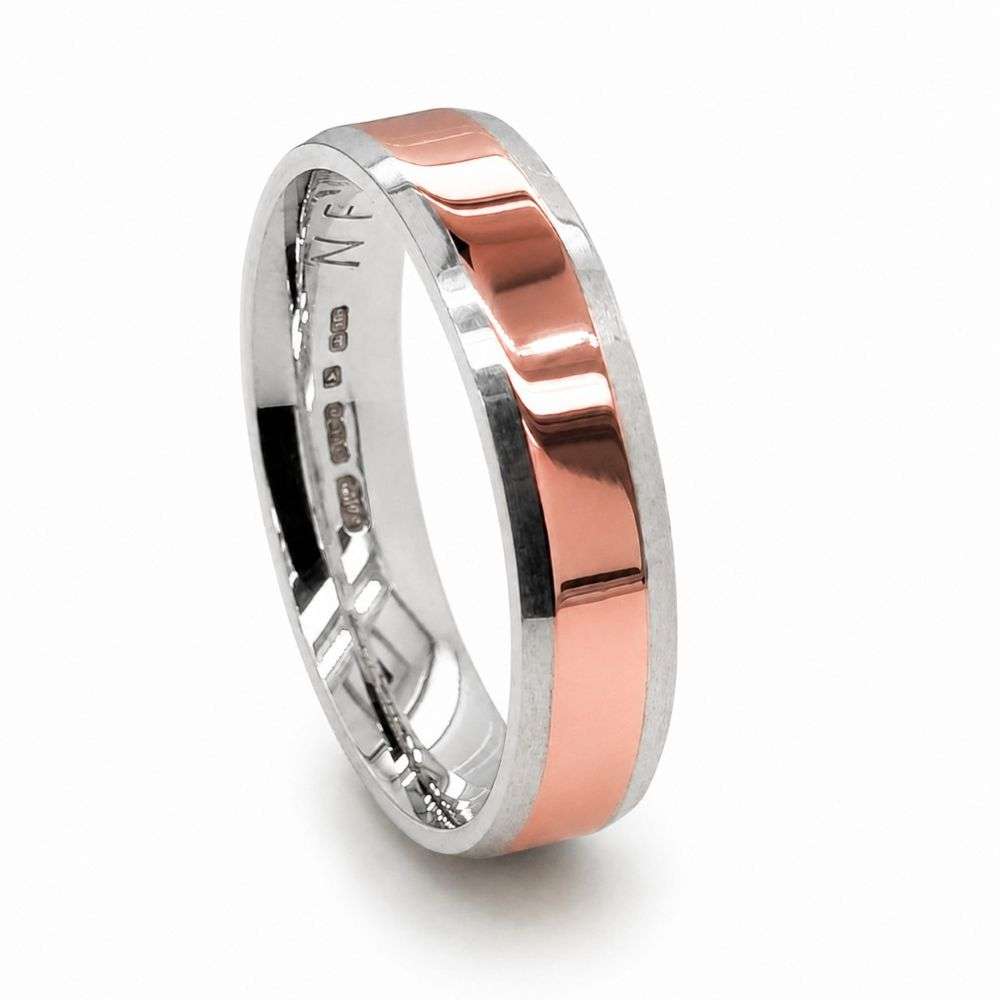 NF-BEV-5 Silver 5mm flat court wedding ring 9ct plain rose centre front image