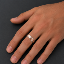 Silver And 9ct Rose Gold 5mm Flat Bevelled Edge Wedding Ring