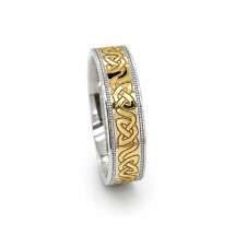 Silver And 9ct Yellow Gold Flat Court Celtic Weave Wedding Ring