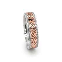 Silver And 9ct Rose Gold Flat Court Celtic Weave Wedding Ring