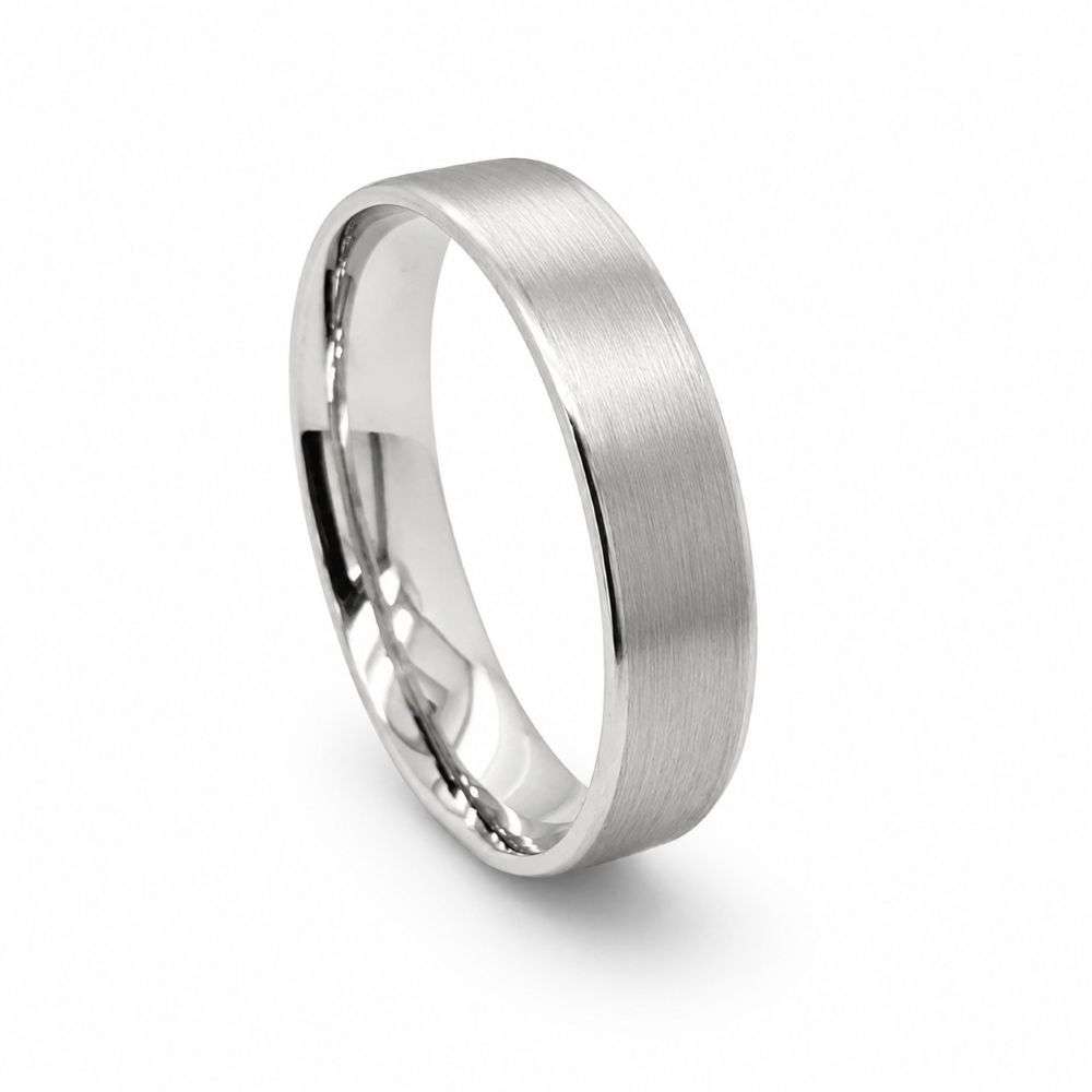 PL5D109MAT Palladium Flat Court 5mm All Matt Wedding Ring Front Image