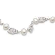 Sterling Silver Pearl And CZ Cluster Link Bracelet