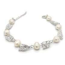 Sterling Silver Pearl And CZ Cluster Link Bracelet