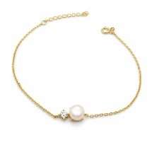 Sterling Silver Gold Pearl And CZ Bracelet