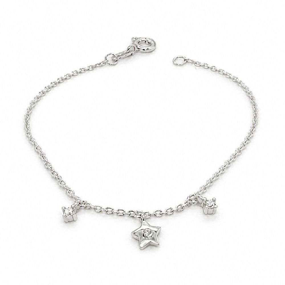 SBR034B Sterling silver childs star cz charm bracelet front image