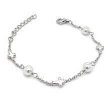Sterling Silver Childs Pearl And Cross Link Bracelet