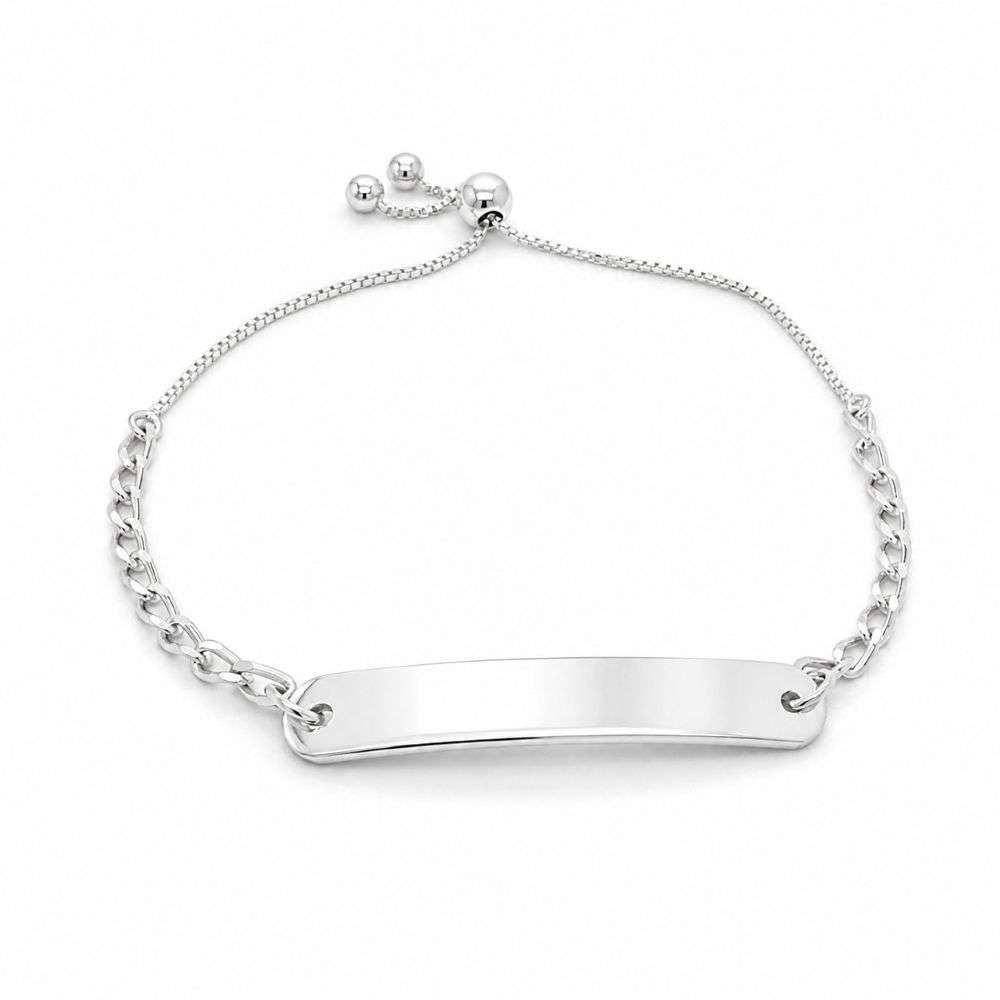 SBR126B Sterling silver ladies curb link tassle identity bracelet front image SBR126B Sterling silver ladies curb link tassle identity bracelet front image