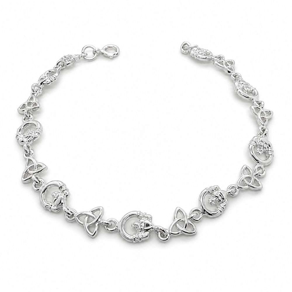 SBR165C Sterling silver claddagh and trinity knot bracelet front image SBR165C Sterling silver claddagh and trinity knot bracelet front image