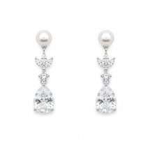Sterling Silver Pearl CZ Drop Earrings