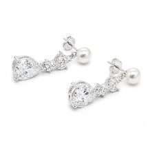 Sterling Silver Pearl CZ Drop Earrings