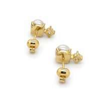 Sterling Silver Gold Pearl CZ Stud Earrings