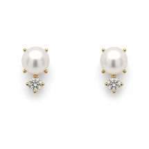 Sterling Silver Gold Pearl CZ Stud Earrings