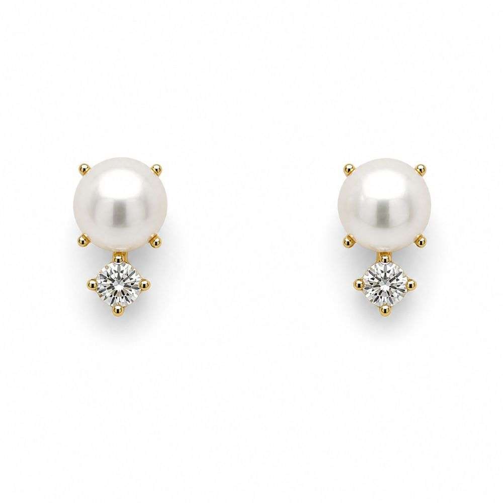 SE063D Sterling silver gold pearl cz stud earrings front image SE063D Sterling silver gold pearl cz stud earrings front image