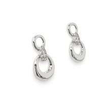 Sterling Silver Double Circle CZ Set Drop Earrings