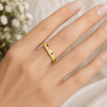 9ct Yellow Gold 10pts Diamond Off Set Channel Wedding Ring